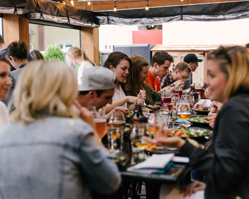 Groupf diners eating out